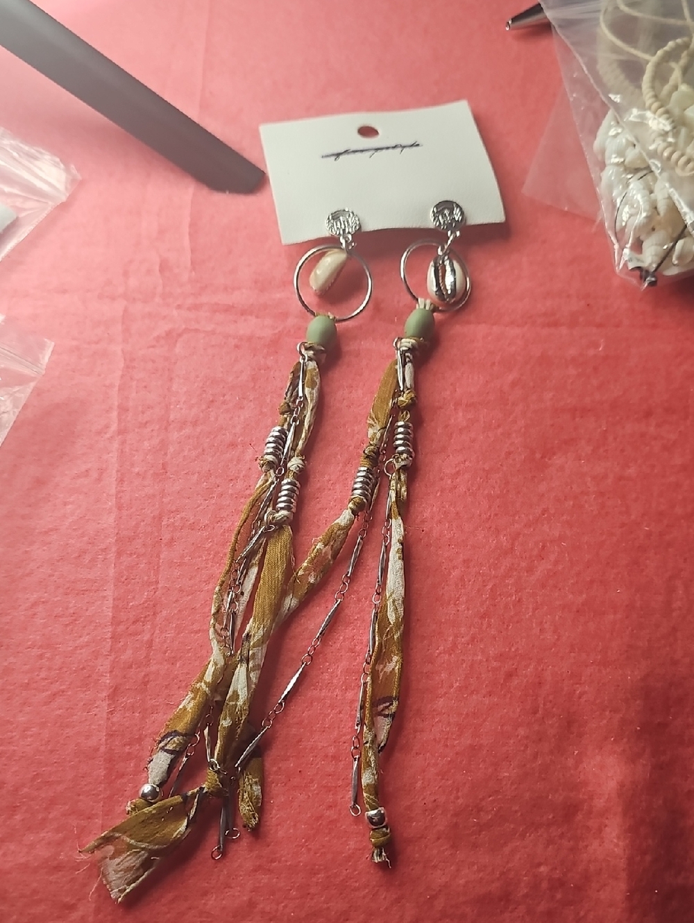 Boho Green & Silver Tone  Tassel Dangle Earrings by.. Nwt Free People